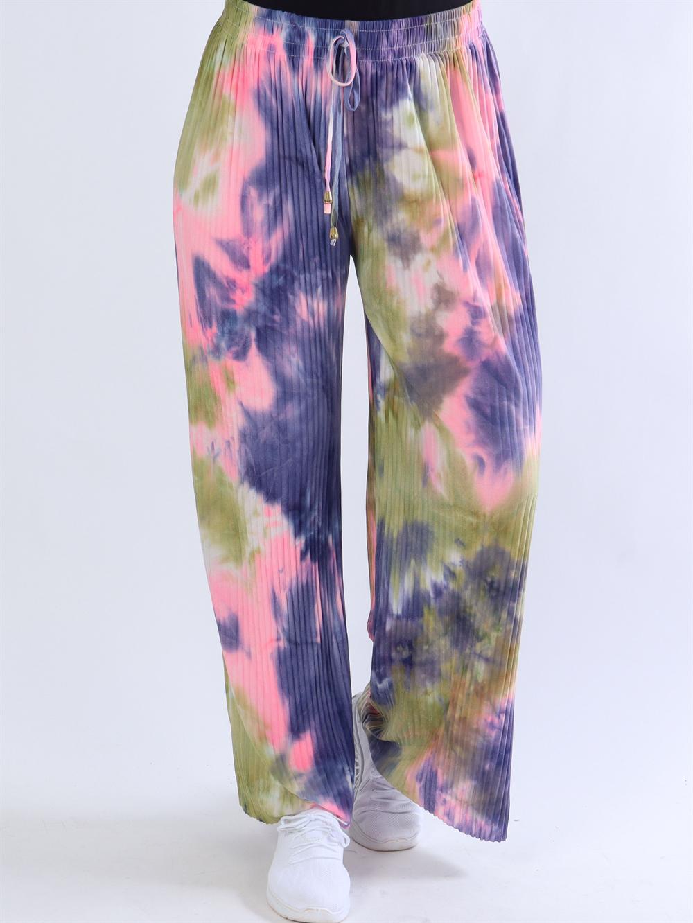 Mikkeline - Plisserade byxor i army, rosa och lila nyanser